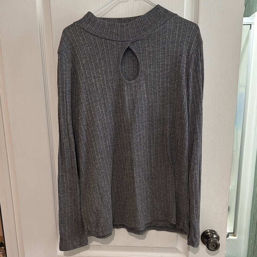 XL Gray Ribbed Women's long sleeve top